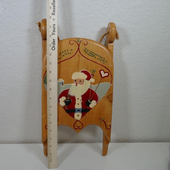 Santa Hand Painted Wooden Sled 18" Season Greetings Signed 1995 Mexico Vintage - Picture 13 of 15
